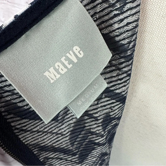 Maeve black white fit and flare sleeveless dress sz medium zig zag geometric - Picture 5 of 7